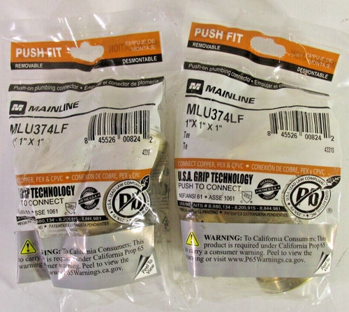 Mainline (SharkBite) MLU374LF - 1" x 1" x 1" Copper x Copper Tees - Lot of 2