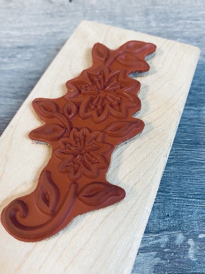 Vintage Floral Wood Block Rubber Stamp eBay