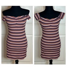 Urban Outfitters Womens Size S Ribbed Stretch Mini Dress Red White Blue Stripes