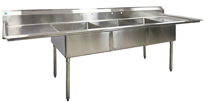 NEW 120'' Stainless Steel Sink 3 Compartment w Drainboards Commercial Kitchen NSF