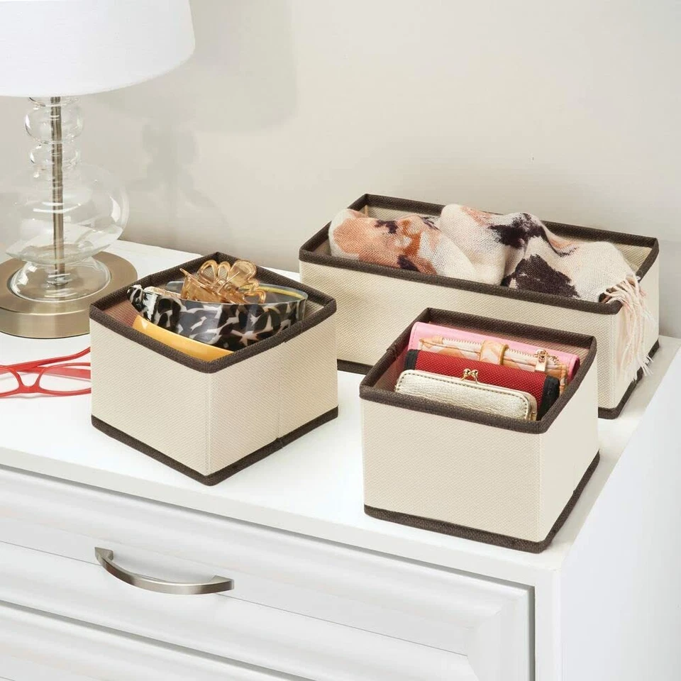 mdesign Set Of 3 Cream Brown Fabric Accessory Organisers For Bedroom Nursery - Image 3 of 4