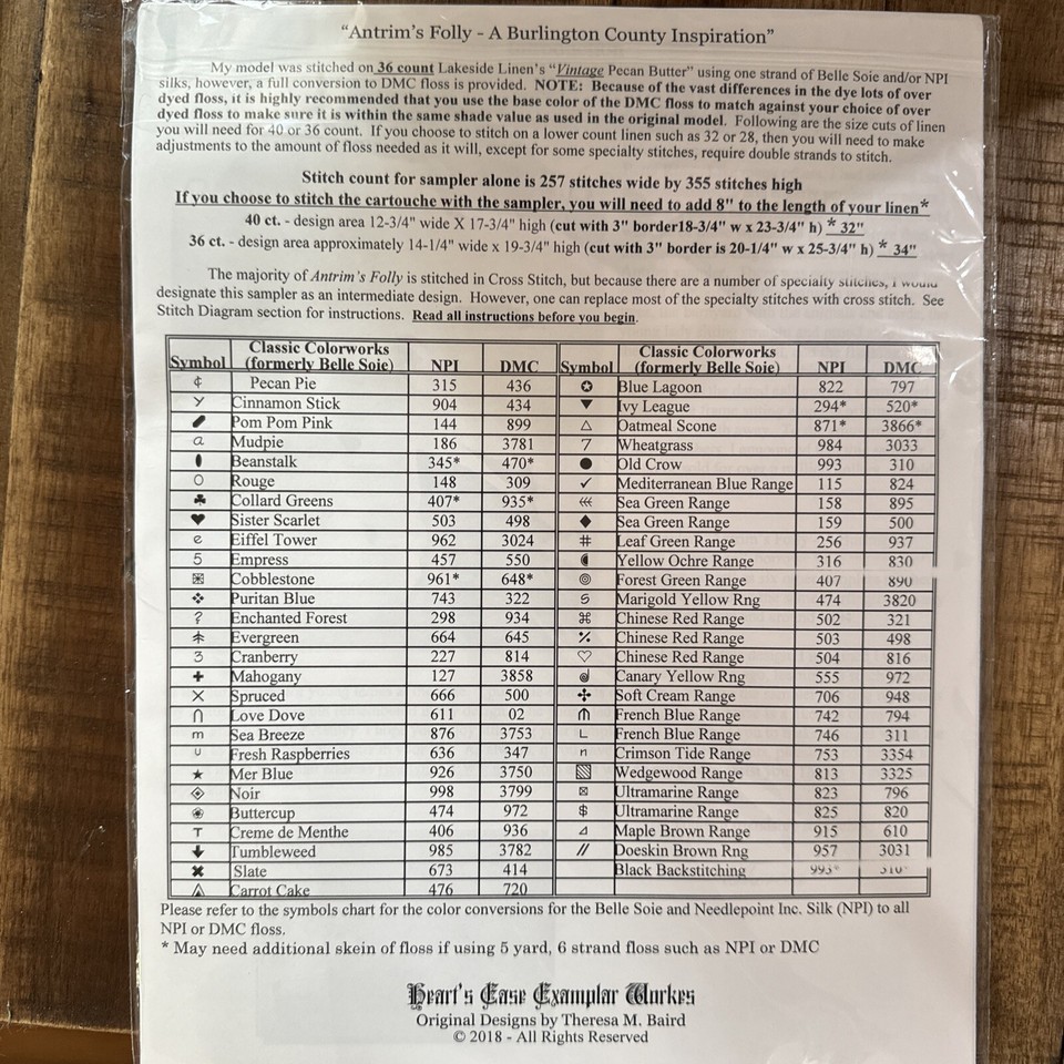 Hearts Ease Exemplar Worked Antrims Folly Cross Stitch Pattern eBay