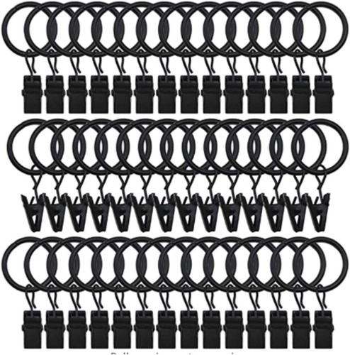 42 Pack Curtain Rings with Clips Drapery Rustproof Vintage 1 Inch Interior Black - Picture 2 of 11