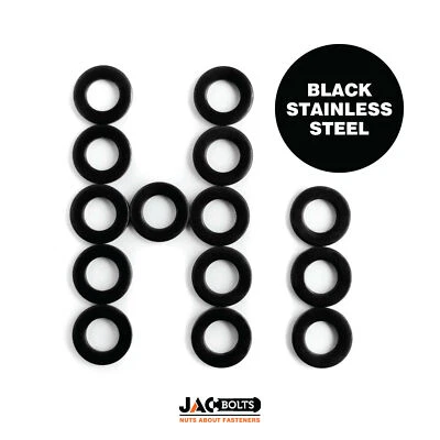 CARBOLTS Black Stainless Steel Flat Washers (or penny washers) - M3, M4, M5, M6 and M8