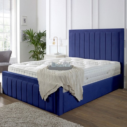 New Manor Panel Plush Velvet Upholstered Bed Frame with Storage and Mattress - Picture 6 of 19