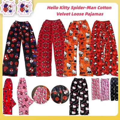 Cotton Velvet Loose Pajamas Hello Kitty Spider-Man Pajamas Long Pants Women'S An