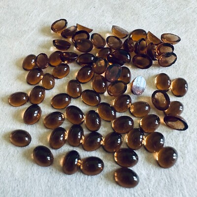 BA188 Vintage glass cabochons 8x6mm oval topaz unfoiled (60)