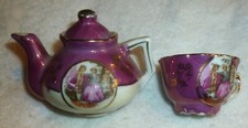 3 Pc Set: Vintage/Antique MINI TEAPOT, LID  TEACUP w/ PICTURE Of A COUPLE Excl