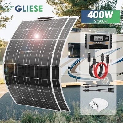 200W Flexibel Solarpanel Kit Solarmodul Wohnmobil + Montage Kabeleinführung Box