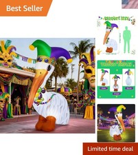6.8 ft Mardi Gras Inflatable Decorations Huge Pelican with Crown Necklace Mar...