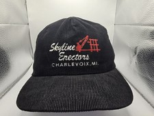 Vintage Skyline Erectors Corduroy Snapback Hat Black Crane Logo Charlevoix MI US