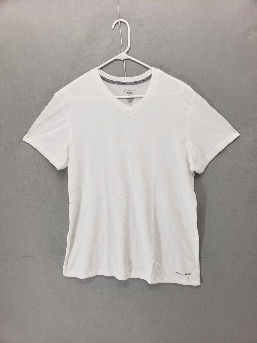 Tahari Shirt Mens XL White V Neck Lightweight Basic Tee Short