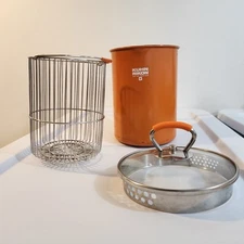 KUHN RIKON Fourth Burner Pot Steamer Cooker Strainer Orange Glass Lid 