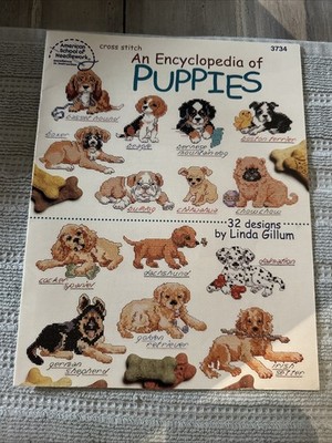 An Encyclopedia of PUPPIES Craft Book, 32 Cross Stitch Designs 17 page Kooler