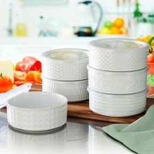 Signature Stoneware Bowls with Lids in Green or White 6 Pack Desserts, Snacks