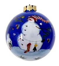 Christmas Li Bien Blue Snowman Glass Ball Ornament
