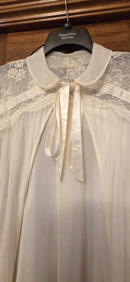 Gotham Gold Stripe 50s White Bridal Lingerie Robe Chiffon Peignoir Size Small - Image 2 of 4