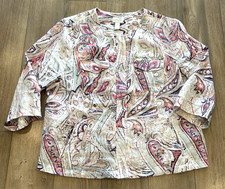 Chico's 100 Linen Blazer Women's Sz 3 XL White Pink Gold Zip Pocket 3/4 Sleeves