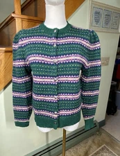 The Eagles Eye Vintage Green Sz 40 Shetland Wool Birds Eye Cardigan Sweater