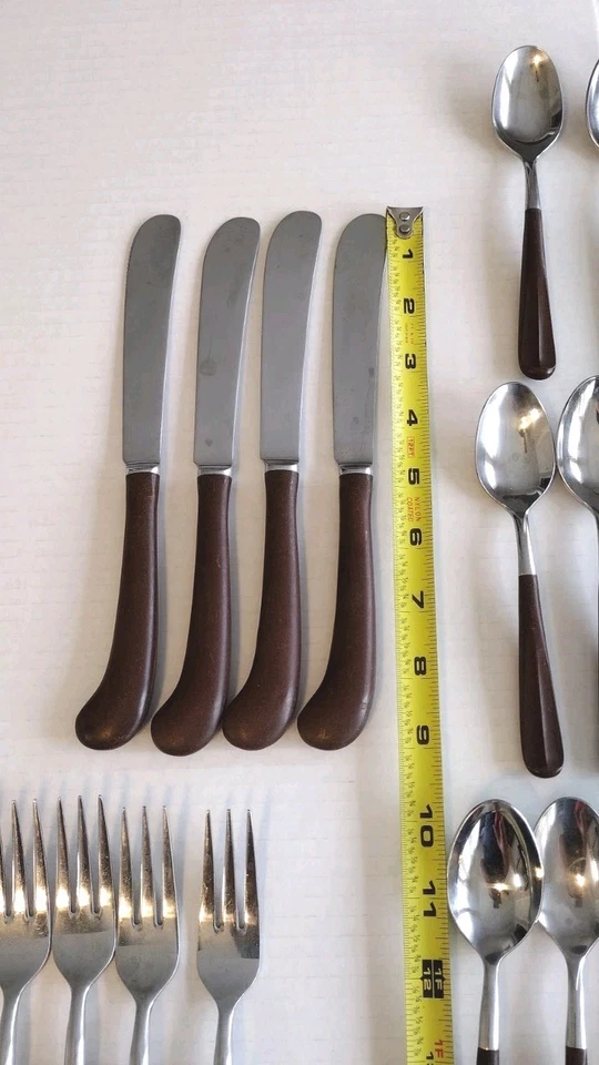 42 шт. винтажные столовые приборы из нержавеющей стали MCM столовые приборы Япония деревянная ручка - Изображение 3 из 4
