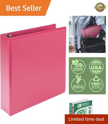 Sustainable 2-Inch Berry Pink 3-Ring Binder - Made from Plant-Based Materials