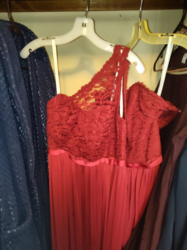 David's Bridal Red Lace Bodice Sleeveless Bridesmaid Formal Dress