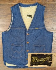Wrangler No Fault Men's Medium Vintage Sherpa Lined Denim Vest USA Made Western