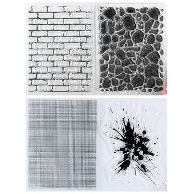 Kwan Crafts Clear Stamps Wall Stone Grid Watermark Ink 2 Sheets Silicone