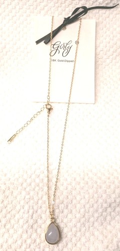 NWT Girly 18k gold dipped Teardrop Light Blue pendant Necklace. Adj 16"-18". - Afbeelding 2 van 8