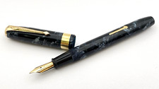 VINTAGE CONWAY STEWART 27 FOUNTAIN PEN BLUE MARBLE SPRINGY 14K GOLD MEDIUM NIB