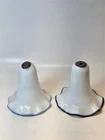 2 ANTIQUE LAMP SHADE SMOKE BELLS-FOR OIL LAMPS-MILK GLASS W/ BLUE RIM-4 IN