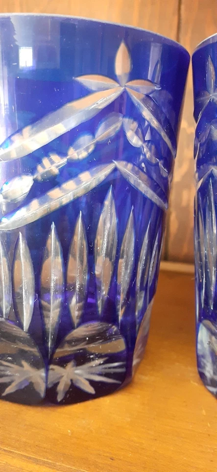 Vasos de agua de whisky vintage de cristal azul cobalto. Juego de 2 pesados/gruesos Foto 4 de 4