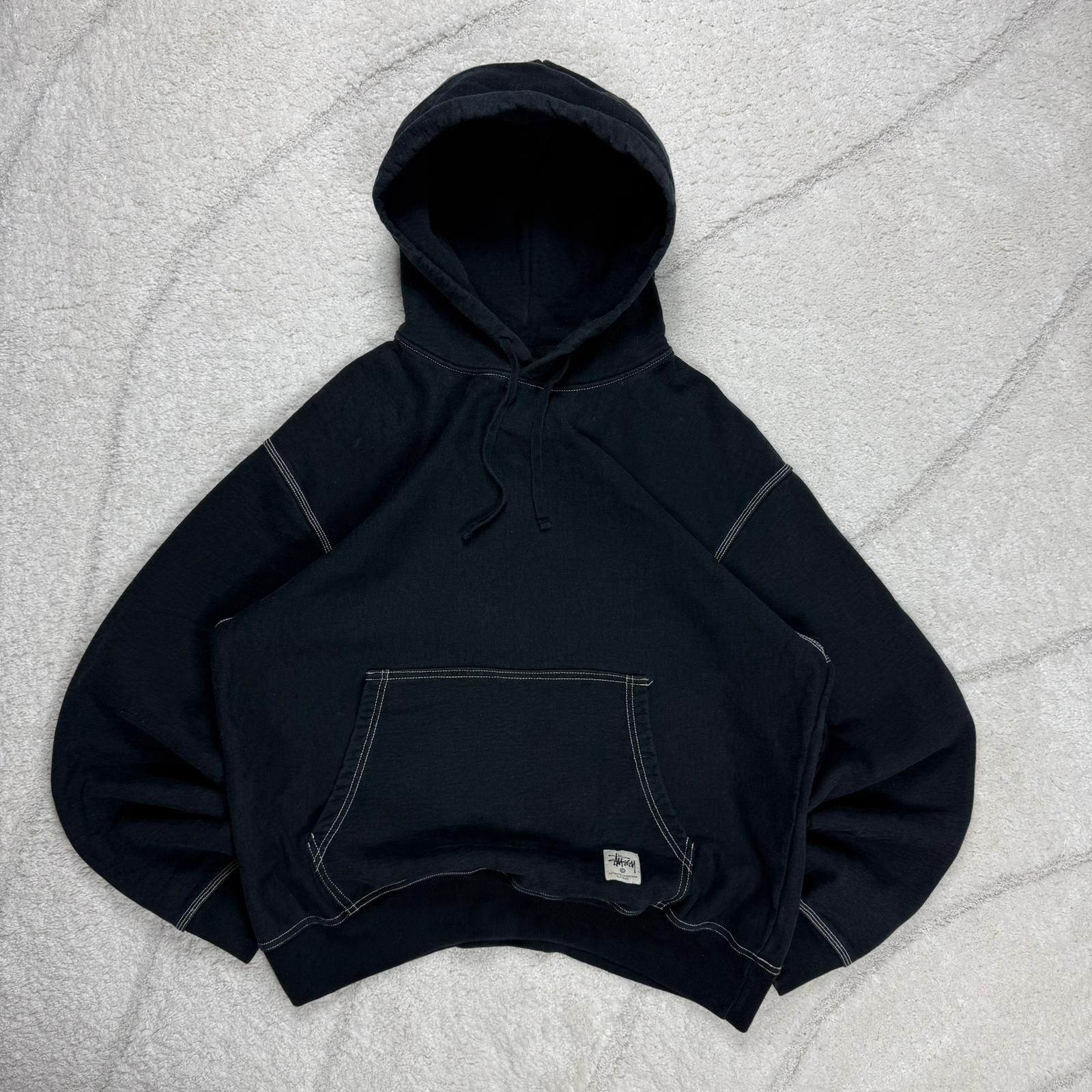 Vintage Stussy Workwear Black Heavyweight Oversized Size Large Pullover Hoodie