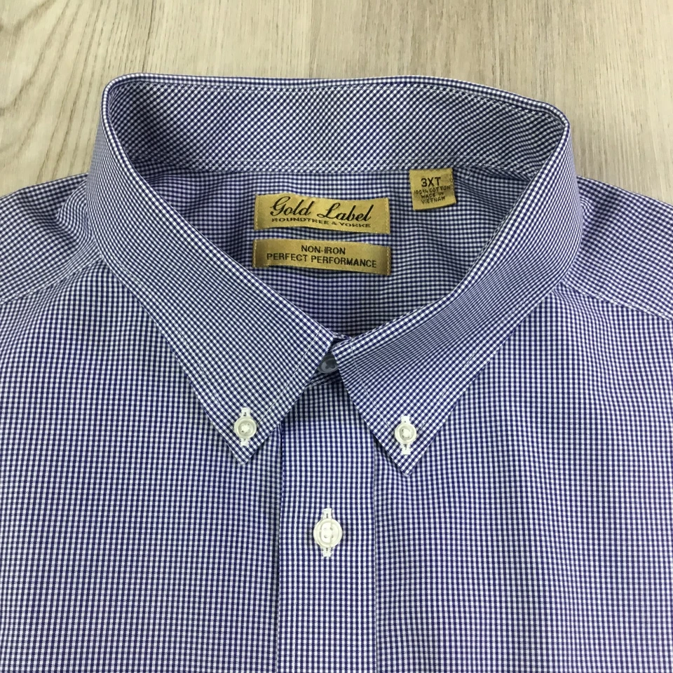Camisa Roundtree Yorke Para Hombre 3XT Azul Blanco Cuadros Etiqueta Dorada Rendimiento Perfecto Foto 3 de 4