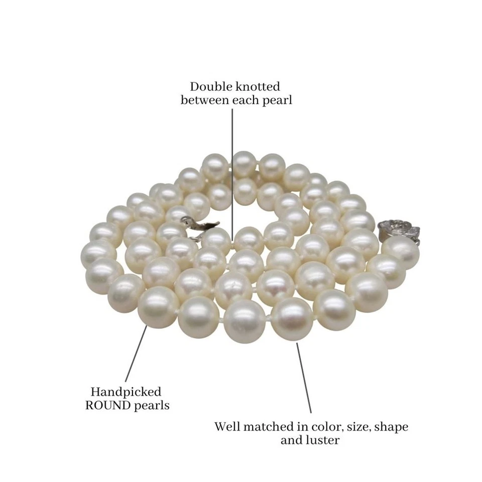 Long 30 Inch Genuine 7-8mm ROUND White Pearl Necklace Cultured Freshwater - Image 4 of 4