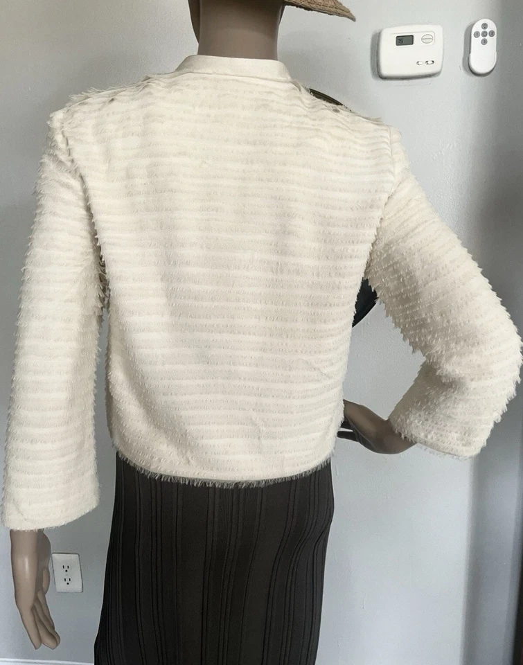 Chaqueta Diane von Furstenberg marfil 100 % seda, rococó texturizada cierre de cremallera, talla 8 Foto 3 de 4