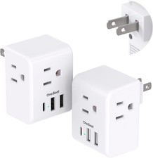 2 Pack US to Japan Plug Adapter, 2 Prong to 3 Prong Outlet Adapter with 3 AC Out
