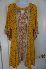 Coco + Jaimeson Bohemian Dress Bell Sleeves Handkerchief Hem Yellow Size M