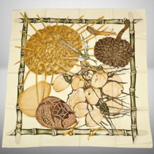 HERMES Carre 90 JARDIN CREOLE Silk Scarf Beige x Multicolor W 90cm Japan Used 