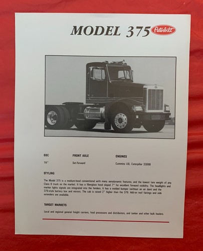 c1980 Peterbilt "MODEL 375" - Original LKW Händler Verkaufsprospekt / Specs - Bild 1 von 2