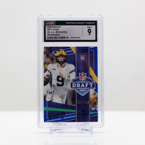 Football 2024 J.J. McCarthy #4 Panini SCORE NFL Rookie Blue #/100 CGC 9 mint - Picture 2 of 4