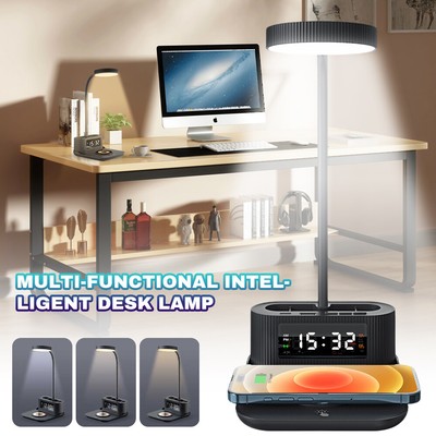 Multi-Function Desk Lamp Wireless Charger USB Port with Alarm Clock Bedside Lamp