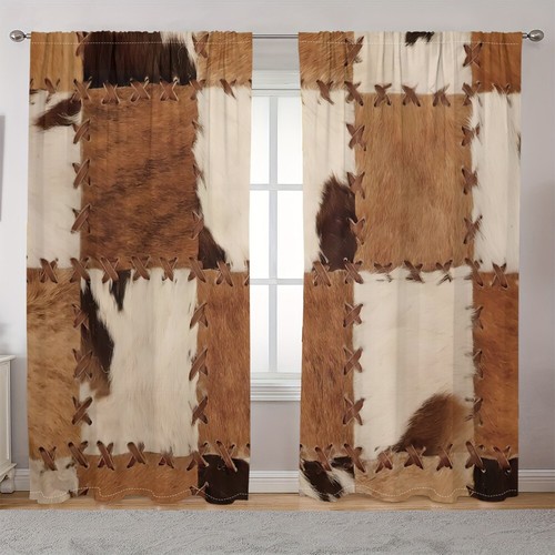 2 Panels 3D Vintage Cowhide Curtains Window Drapes for Bedroom Living Room - Picture 36 of 39