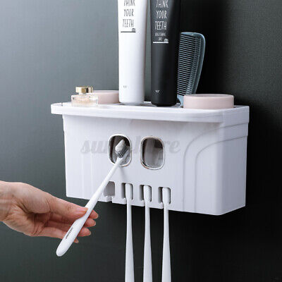 Toothbrush Holder Wall Mounted with Toothpaste Dispenser4 Cups Holder Stand 