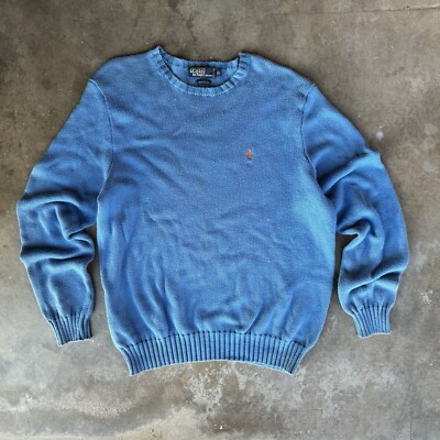 Polo Ralph Lauren Sweater Mens XL Light Blue 100% Cotton Crew Neck Vintage 