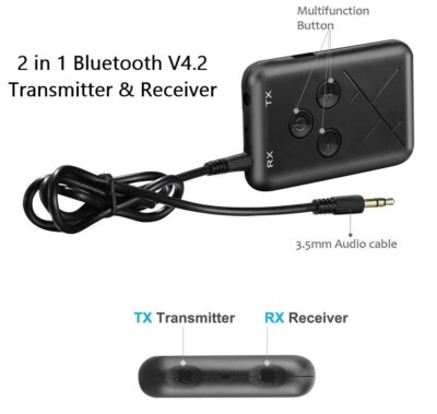 Bluetooth Wireless Receiver Transmitter 2 in 1 Stereo APTX AUX Audio Auto Adapter
