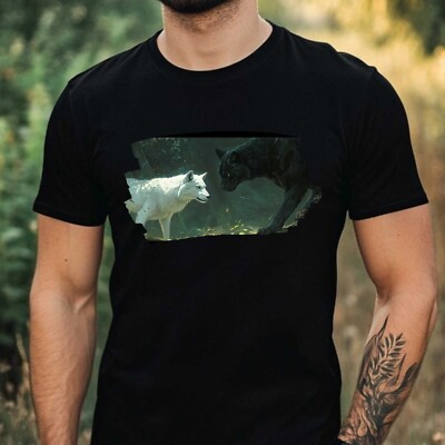 Mens Black Panther Meets Wolf Motif Cotton T-Shirt Size XS to 5XL