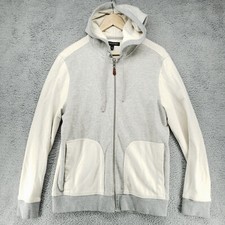 Banana Republic Hoodie Sweatshirt White  Gray Mens L Full Zip Long Sleeve