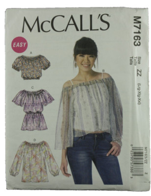 McCalls Sew Pattern M7163 Sz L XL XXL Misses Pullover Top Blouse Shirt FREE SHIP