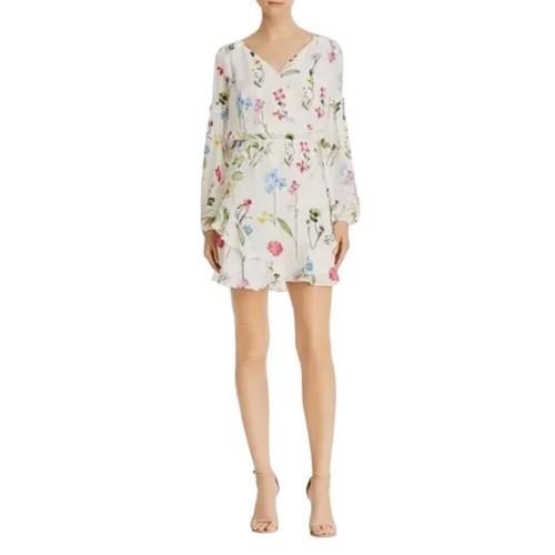 Parker Silk Shona Balloon Sleeve Floral Mini Dress Ivory S - 第 1/8 張圖片